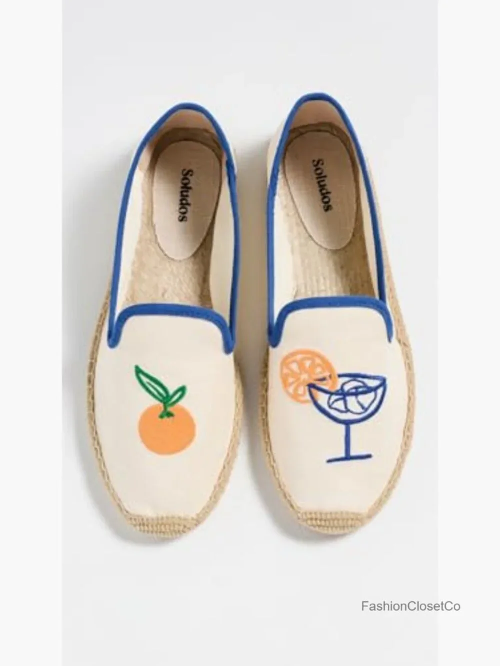 Embroidered Smoking Espadrilles - Cotton Canvas Round Toe Slip-Ons